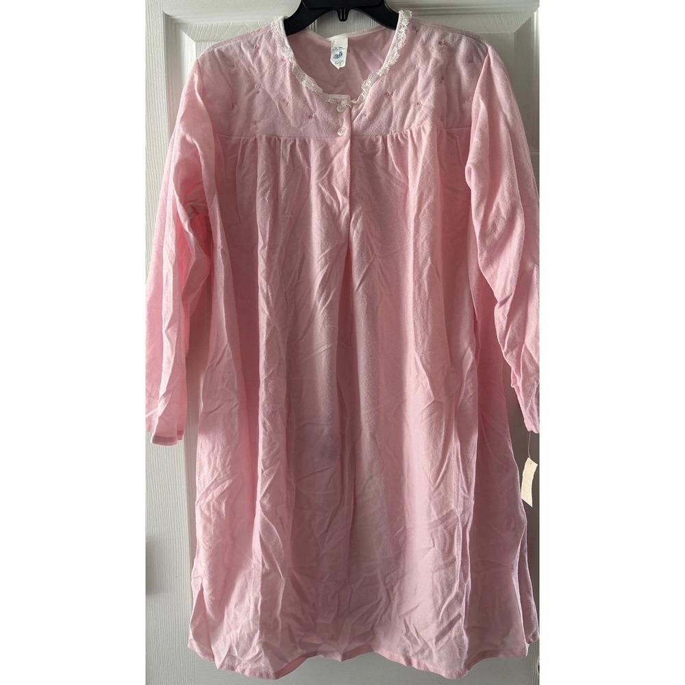 Vintage Katz Nightgown Pink Womens Embroidered Lace Long Sleeve Large NWT 70's